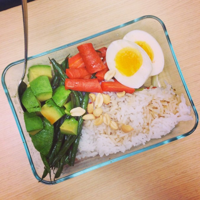 Typical work lunch (please forgive the florescent lighting). 